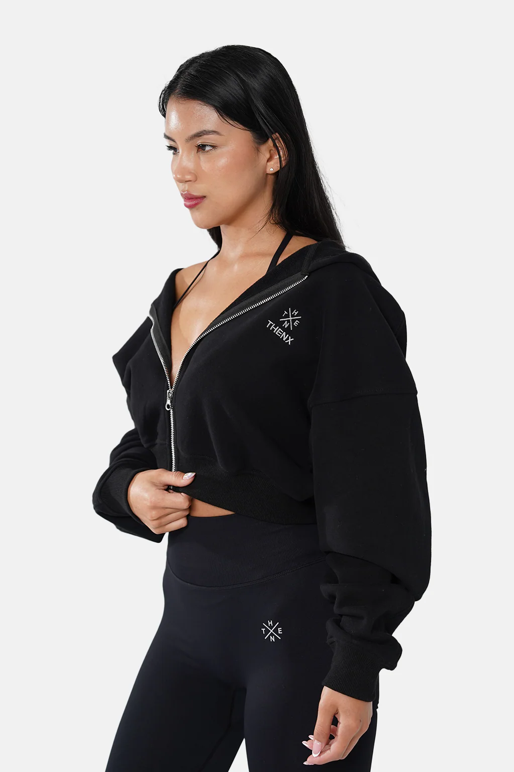 Thenx Women Zip Hoodie - Black - Image 5